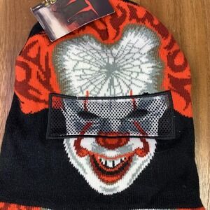 IT Pennywise Hat Beanie Fitted One SZ Black Red Flip Down Mesh Horror Halloween